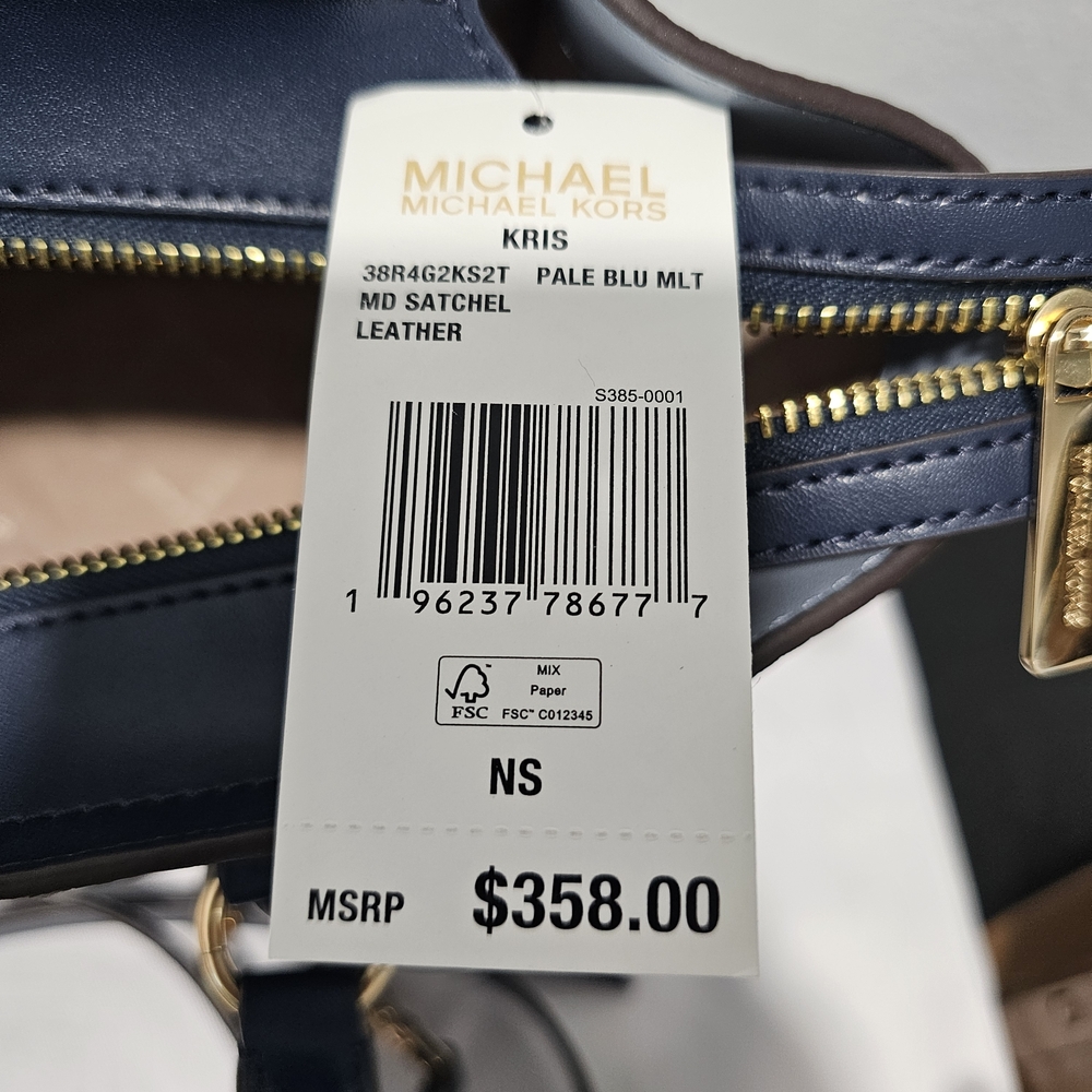 Michael Kors Blue and White Women's Handbag Colorblock New - Picture 4 of 5
